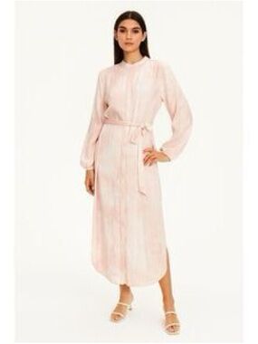 Cloth & Stone Pink Long Sleeve Banded Collar Button Front Maxi Shirt Dress XS